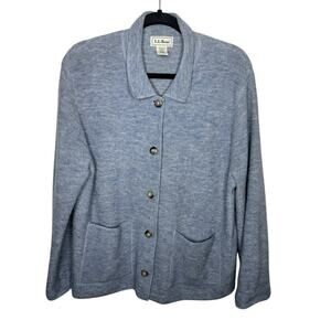 L.L.BEAN / dusty blue 100% wool button up cardigan sweater / L petite